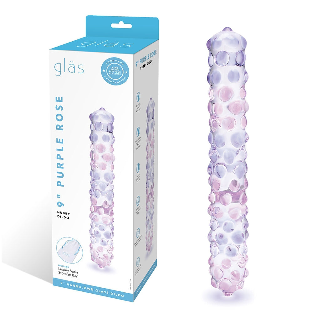 Glas 9'' Purple Rose Nubby Dildo